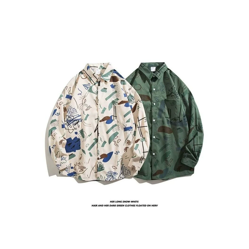 Рубашка с принтом граффити, мужская рубашка с длинными рукавами, весенне-осенняя красивая одежда, свободная модная брендовая повседневная рубашка в гонконгском стиле bf