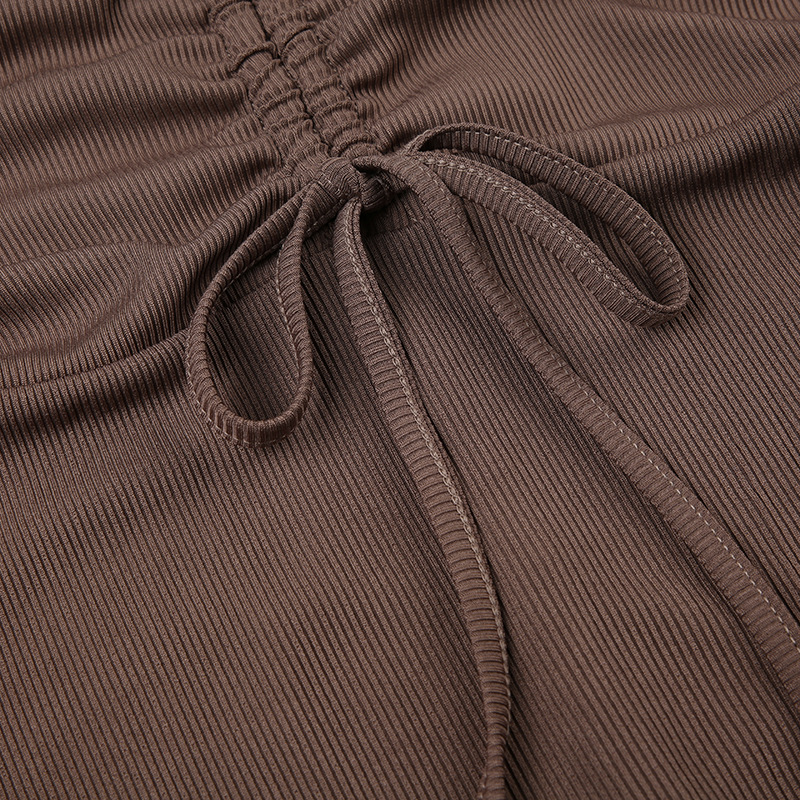 Sports Street Women Clothing Solid Color Polo Collar Pleated Drawstring Lace up Tight Long Sleeve Jumpsuit Skinny Pants