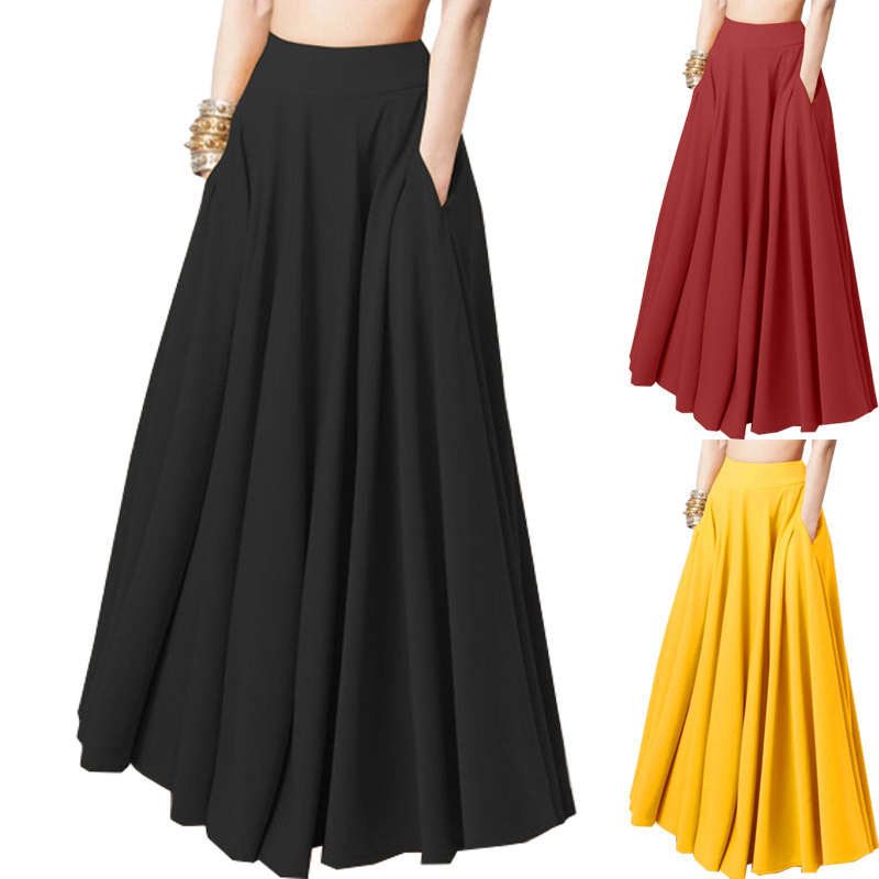 2026 Spring New European and American Plus Size Women's Solid Color Pleated Long Skirt Amazon Export Elastic Waist 2026 Spring New European and American Plus Size Women's Solid Color Pleated Long Skirt Amazon Export Elastic Waist