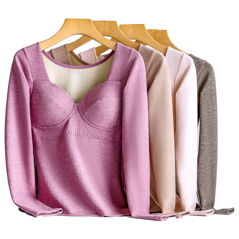 Ropa interior térmica de las mujeres traje de terciopelo sin costura calefacción ropa caliente las mujeres con el pecho pad bottoming camisa otoño ropa pantalones largos mujeres