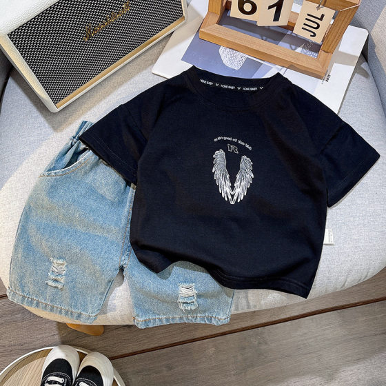 Boys' Summer Clothes Wings Short-sleeved Suit Western Style 3 Children's Clothes Boy Baby's Thin 1-year-old Baby Summer Two-piece Suit