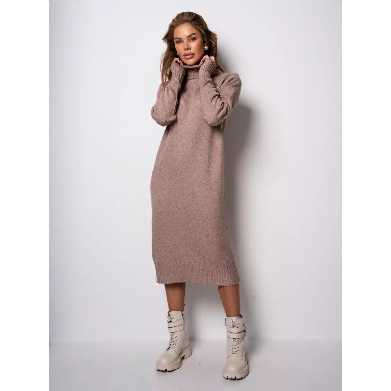 Foreign Trade Cross-Border European and American Style High-Neck Knitted Sweater Dress, Loose Long-Sleeve Autumn and Winter Casual Mid-Length Dress