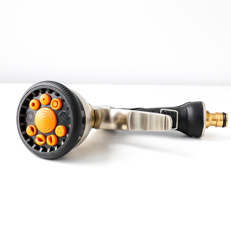 Factory Direct Sale Electroplated Multifunction High-Pressure Water Gun 9-Function Front Trigger Sprayer Metal Gold Flower Watering Gun