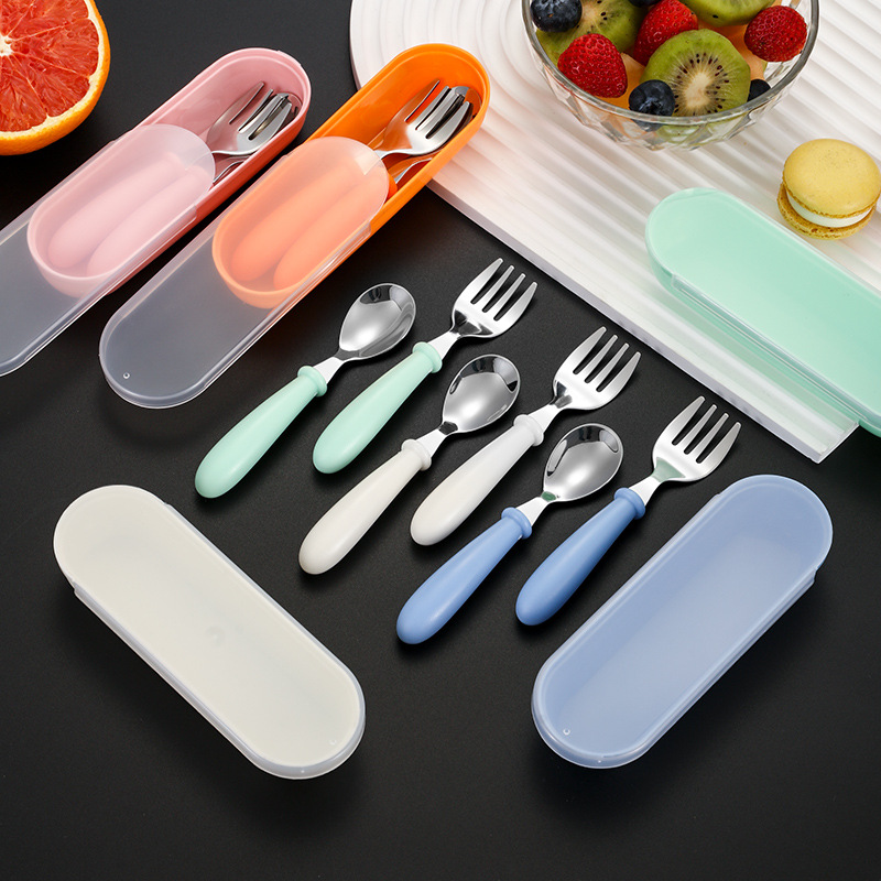 304 portátil de acero inoxidable cuchara para niños Tenedor vajilla bebé comiendo cuchara Tenedor traje madre bebé regalo personalización