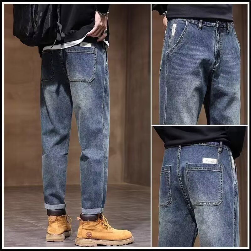Jeans Rectos Ajustados para Hombre de Denim de Poliéster Tiro Alto para Uso Diario