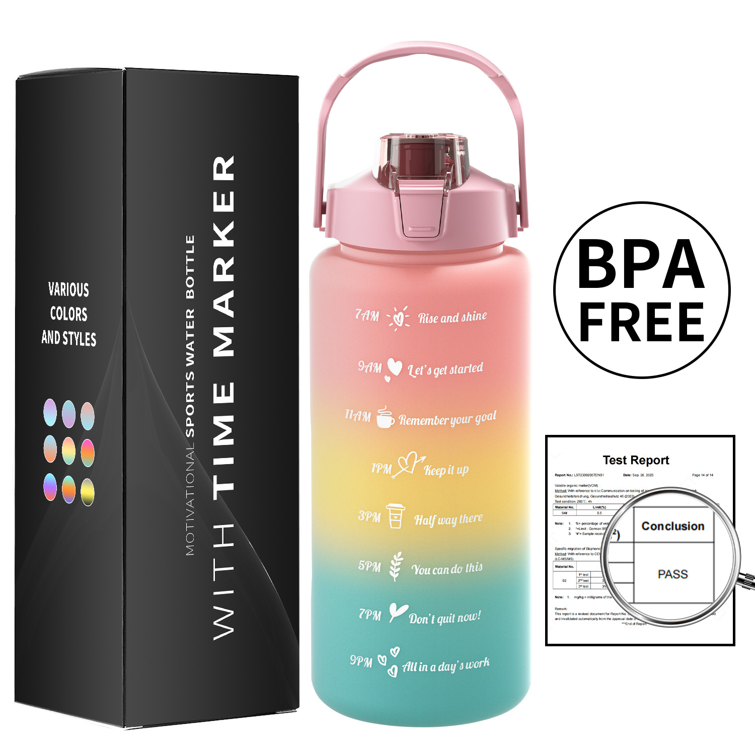 Taza de agua de gran capacidad taza de paja de plástico espacio simple olla botella de equitación deportes al aire libre taza de agua conjunto de tres piezas con caja