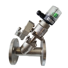 304气动角座阀不锈钢法兰角阀带电磁阀开关DC24V常闭Y型角座阀