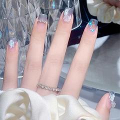 Ice Transparency Gradient Wearing Nail Short Pure Desire Blue Gray Camellia Wearing Nails Wholesale Nail Stickers Whitening Nail Clips