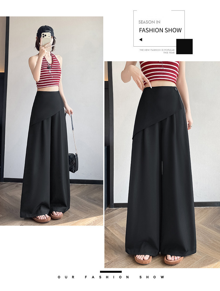 Quần culottes nữ ống rộng phối mảnh giả hai dây, cạp cao tạo dáng thon gọn — Xám kéo dài chi tiết 38