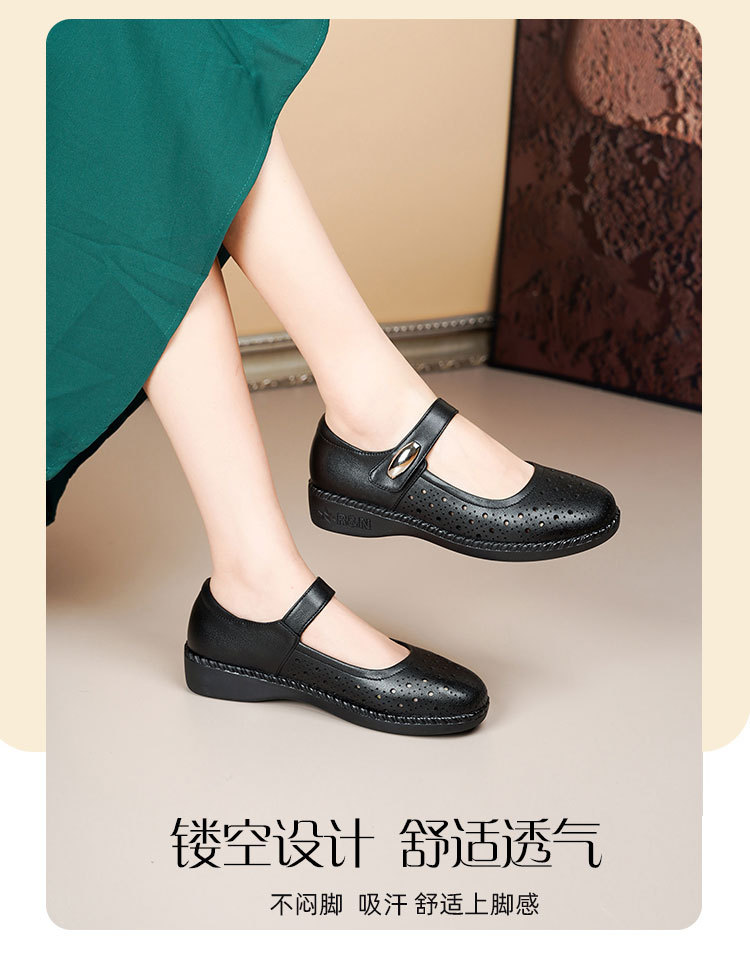 Sandal nữ da thật gót thấp quai chữ V đế mềm — Màu đen chi tiết 17