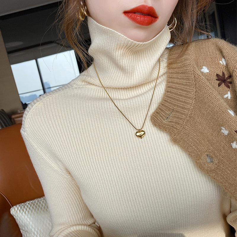 Korean-Style High-Neck Base Shirt, New for Spring, Autumn, and Winter 2026, White Stylish Cashmere Sweater Knitwear for Women