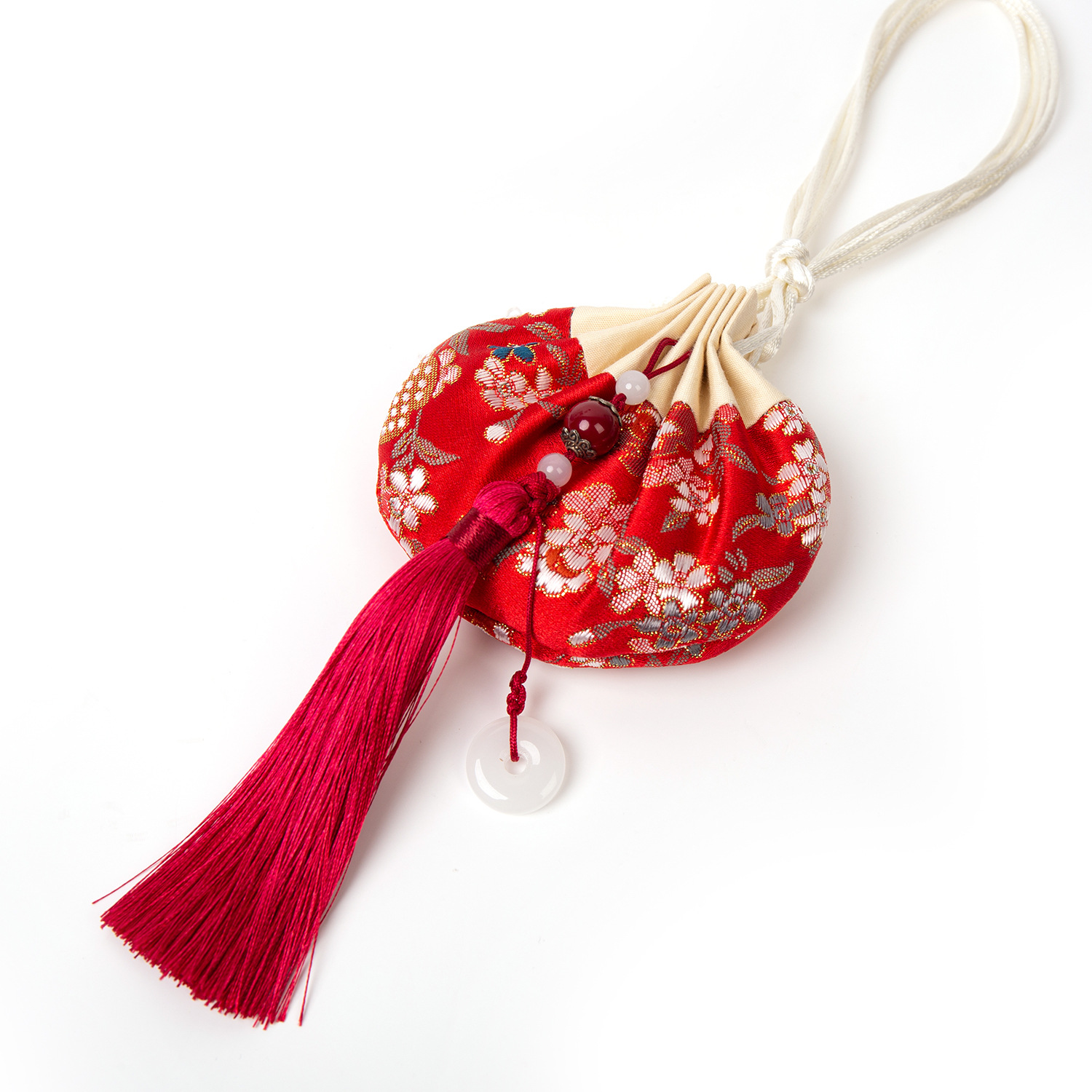 Peace Pendant Sachet, Protective Stone Bamboo Flower, Chinese Red Sachet Bag Wholesale, Empty Bag, Brocade Tassel Fragrance Sachet