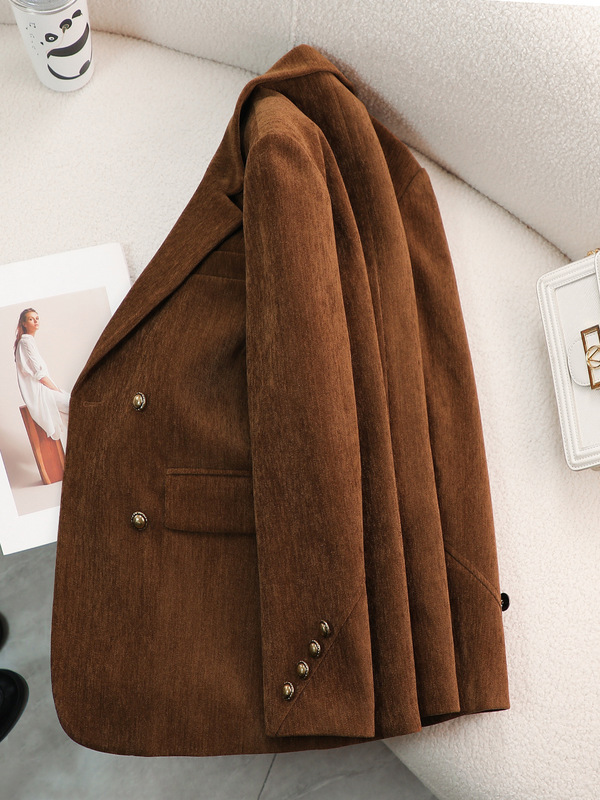 Brown Casual Corduroy Suit Jacket for Women New Autumn and Winter Thickened High-End Small Velvet Suit