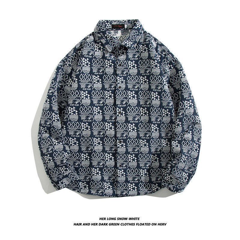 Camisa de manga larga bordada tejida retro japonesa hombres vintage barroco étnico suelto casual otoño e invierno abrigo de pareja