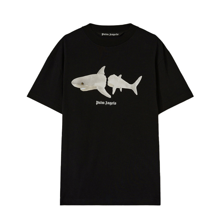 Pa003 Pure Cotton 270g Palm Printed Palm Angel Short-Sleeve Unisex Shark T-Shirt Black Trendy Print