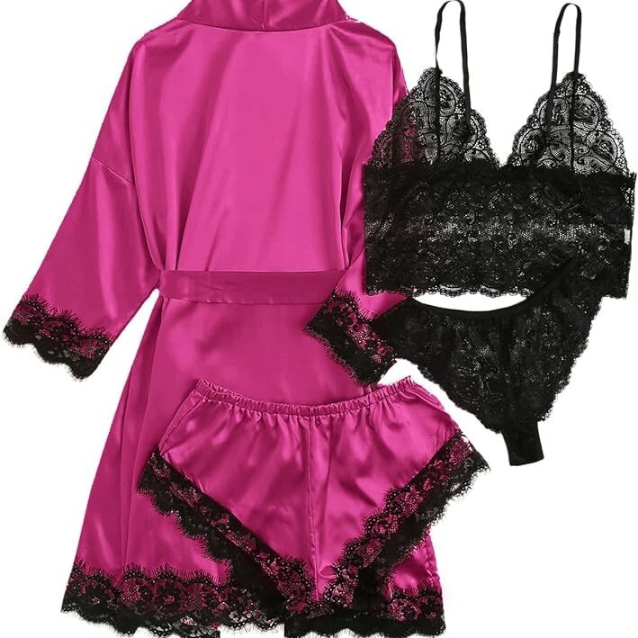 European and American women's pajamas four-piece sexy underwear plus size foreign trade home clothing manufacturers Amazon new lace