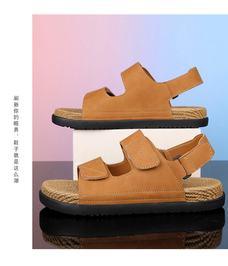 Dép sandal nam quai ngang cỡ lớn đi biển chống trượt, thoáng khí dùng hàng ngày — Kaki, Màu be, Màu đen chi tiết 11
