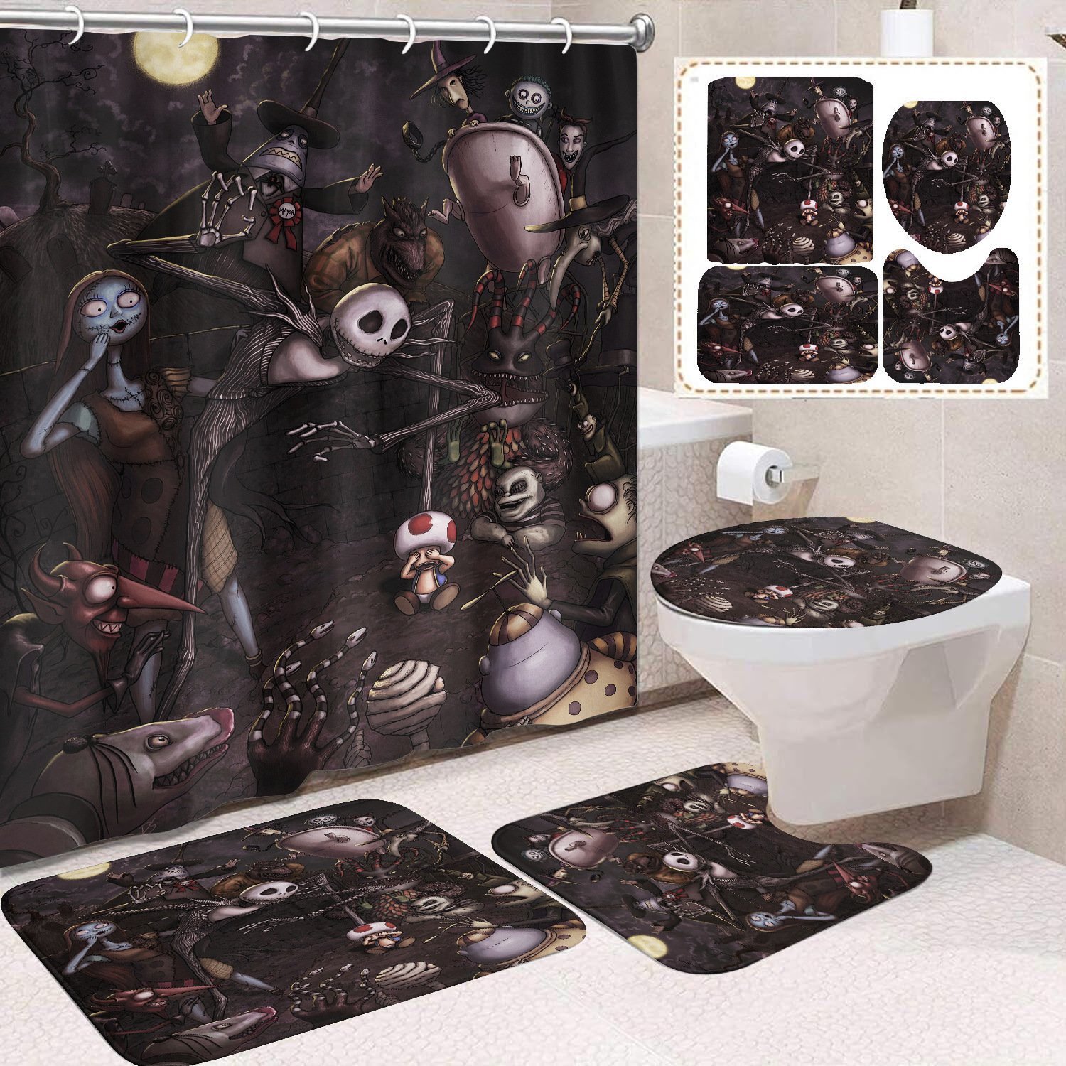 Ventas transfronterizas de Halloween cortina de baño cortina de noche terror impresión digital cortina de baño impermeable cortina de baño mayorista