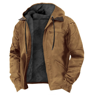 European and American cross-border multi-color solid color 3D printing digital printing hooded sweater Brown lining cotton-padded jacket