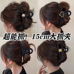 15cm黒色マット仕上げヘアクリップ、新作、上品で高級感のある特大シャーククリップ、後頭部用ヘアピン、ヘアアクセサリー