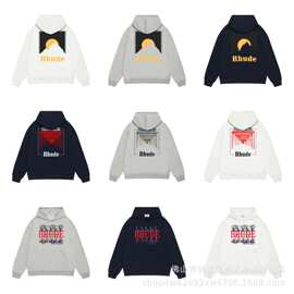 跨境外贸Rhude骏马落日印花明星款潮流宽松个性印花纯棉连帽卫衣