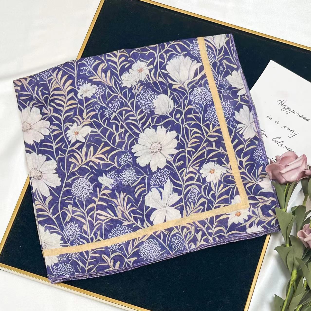 60g Weight Kerchief Classification Daily Occasion cotton and linen Material Flower Pattern Summer Season Women's Gender IG Style Style Women's IG Style Flower Cotton And Linen Kerchief 21