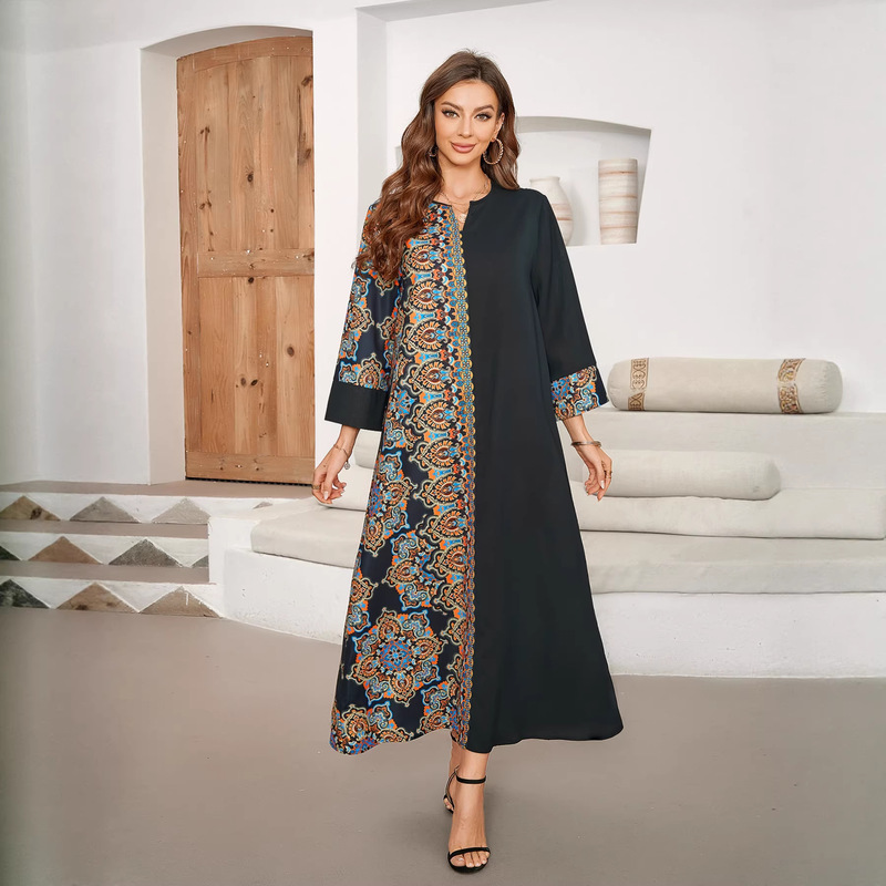 Independent Website Hot-Selling Cross-Border Women's Fashion Loose Ethnic Style Velvet Long Dress with Slit Sleeves