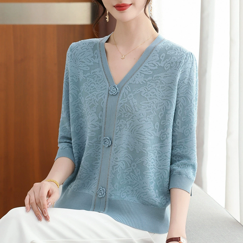 Мама средних лет весенний жаккардовый трикотаж 2025 новый иностранный стиль