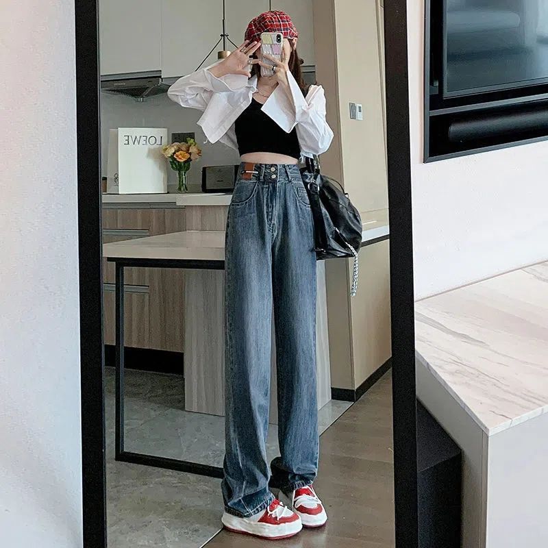 Straight-Leg Jeans for Women 2025 Early Autumn New Loose High-Waisted Thin Floor-Length Wide-Leg Pants Ins High Street Fashion