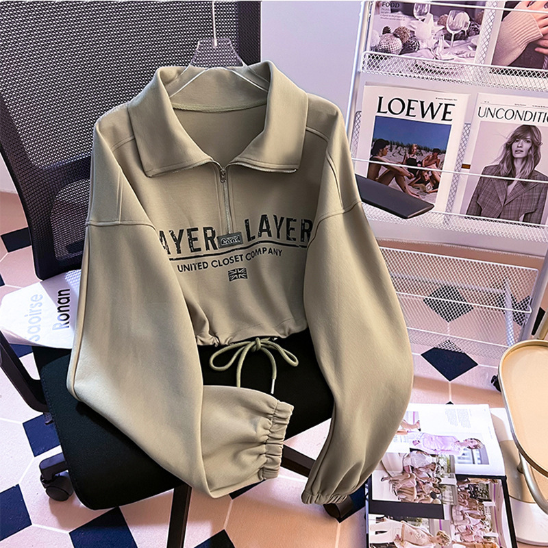 Short Bottoming Shirt Women's Spring and Autumn Chic Cool Sa-style Crock Pants Matching Top Inner Carat Waist Sweater Long-sleeved T-shirt