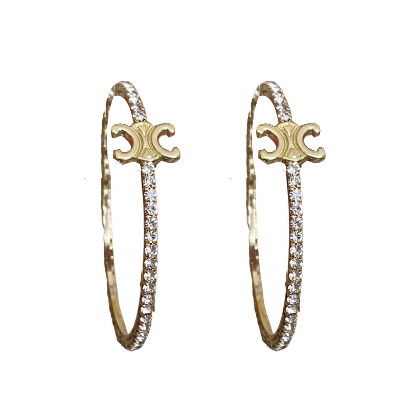 Agujas de plata con diamantes letras C pendientes transfronterizos fríos aretes exagerados para mujeres europeas y estadounidenses de moda ligera y lujosa alta sensación de pendientes image 6