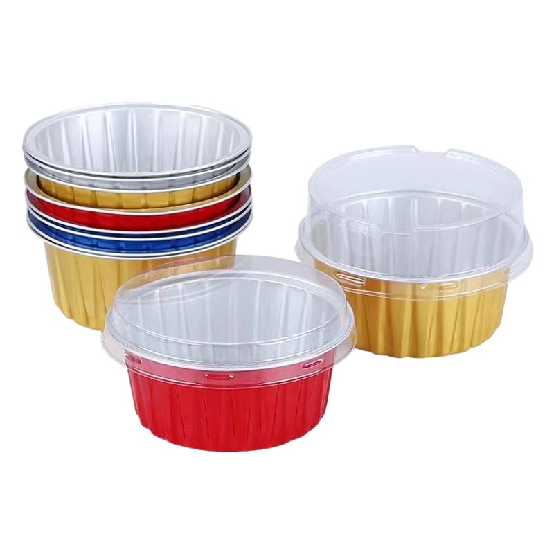 125ML taza de postre redonda resistente a la hornada recubierto pudín pastel taza de papel de estaño desechable caja de papel de aluminio