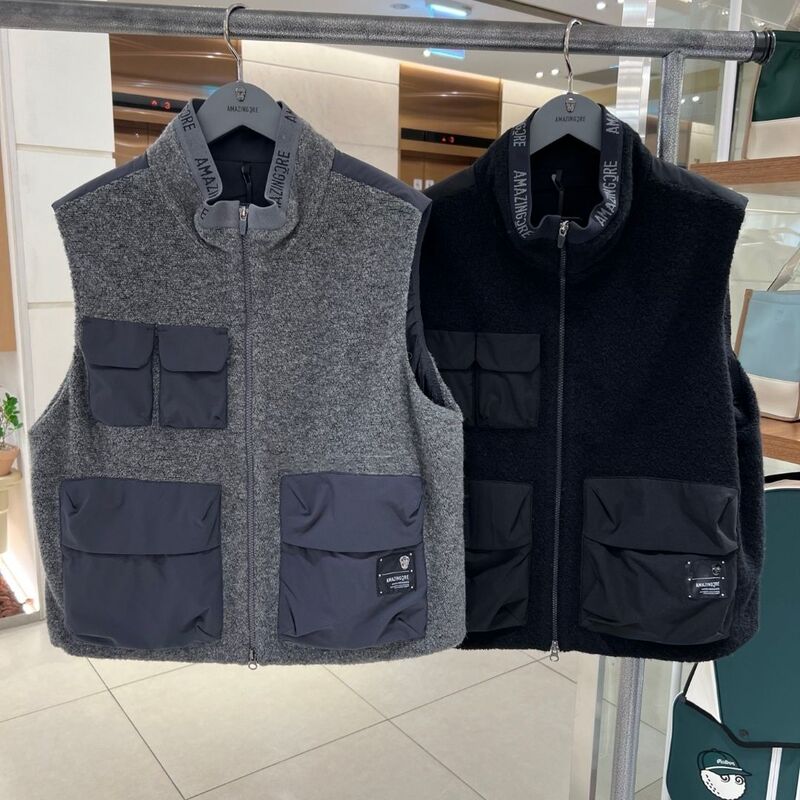 Golf Men's Autumn and Winter New Style Zipper Stand Tie Windproof Layer Vest Flap Pocket Pants Magnetic Buckle Design 70% Wool