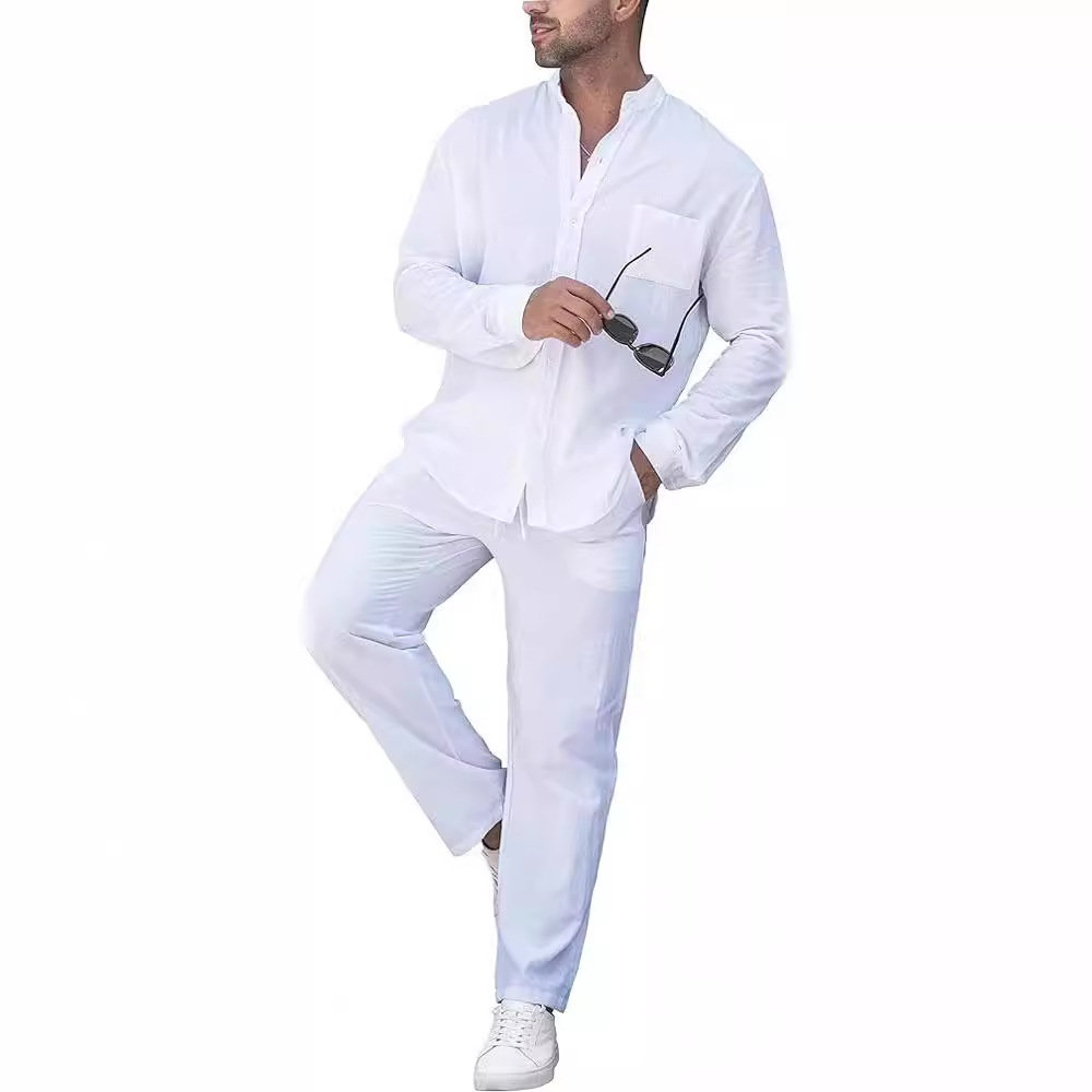 New Men's Trendy Solid Color Versatile Slim Fit Two piece Fashion Casual Sports Set for Men_voghion.com
