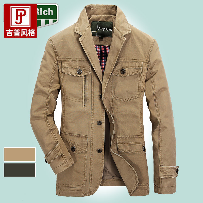 JP new men's cotton small suit men's casual suit collar jacket multi-bag loose men's washed coat 8288