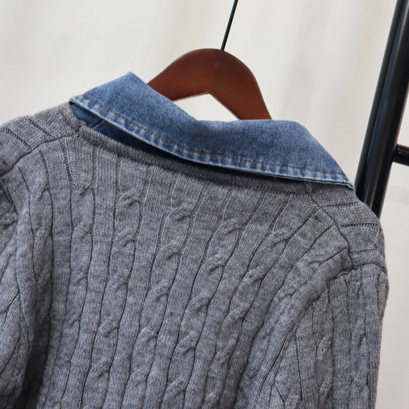 Vêtements pour femmes Cardigan tricoté en denim épissé en deux pièces automne et hiver nouvelle veste pull tempérament design chic_voghion.com