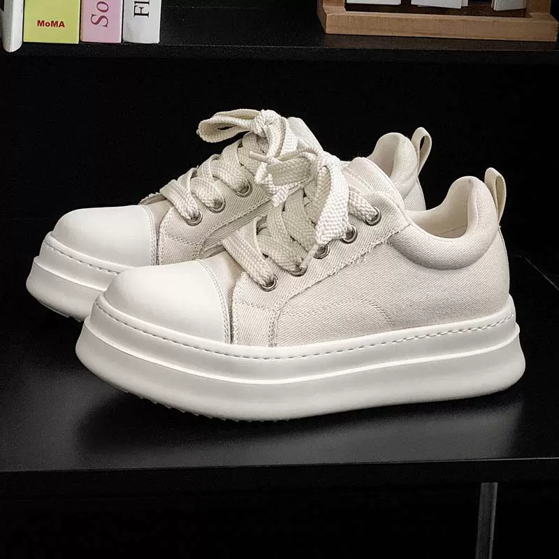 隐形增高8cm厚底男女同款小胖丁面包鞋透气百搭运动休闲帆布鞋软