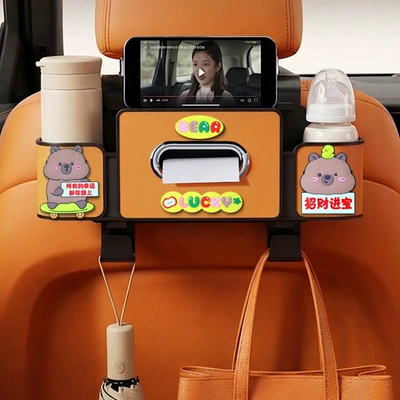 car seat back multifunctional cup – Car cup holder/beverage holder - lucky-fortune-and-wealth-4-in-1-seat-storage-box-4th-generation-orange