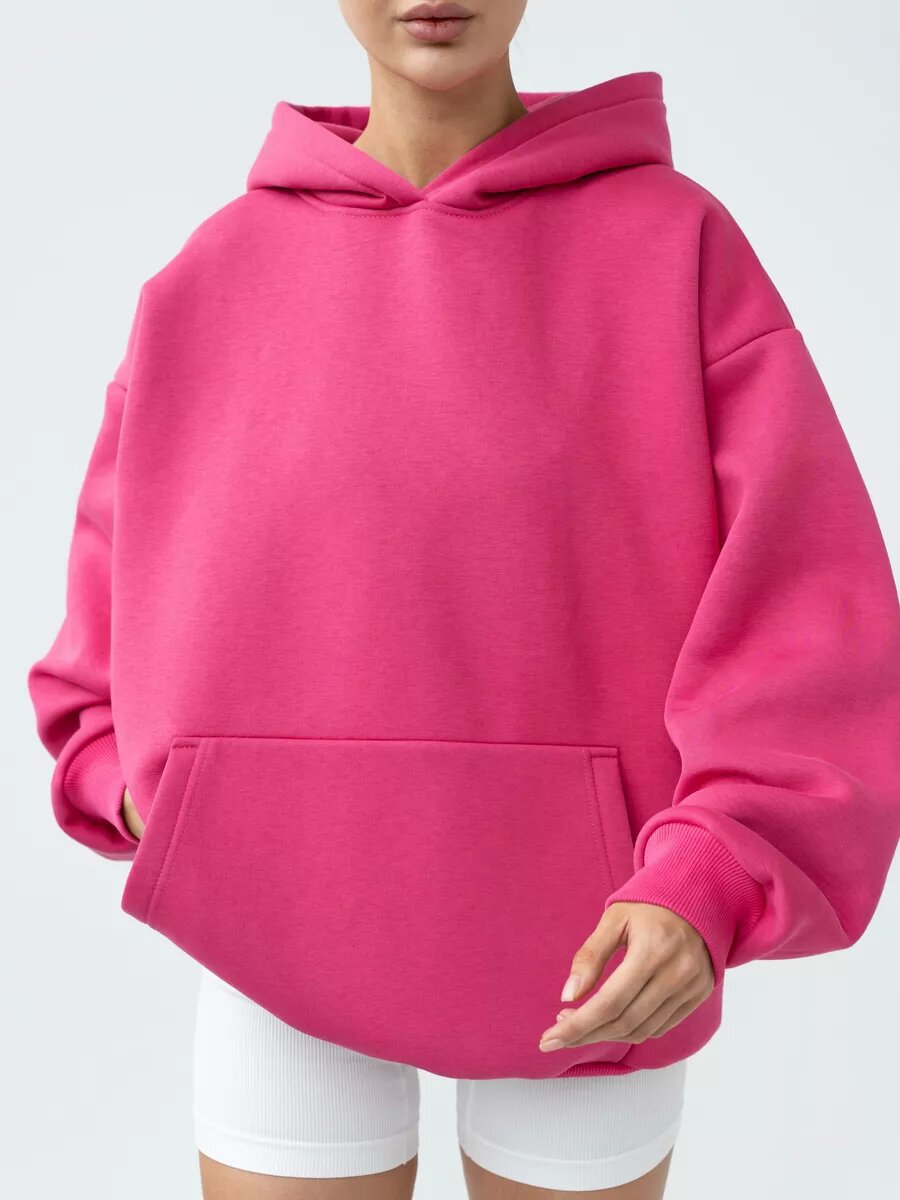 Women's Oversized Hooded Sweatshirt With Pockets And Long Sleeves_voghion.com