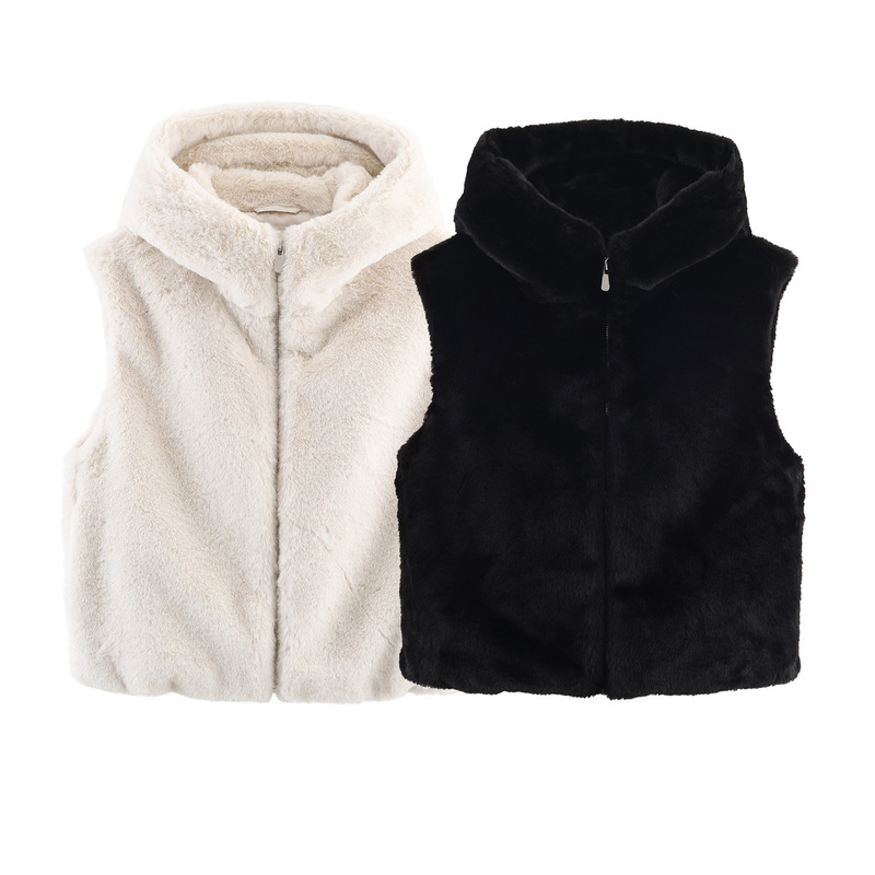 Foreign Trade Wholesale Autum New European and American Style Hooded Artificial Fur Effect Vest 6318800 Foreign Trade Wholesale Autum New European and American Style Hooded Artificial Fur Effect Vest 6318800