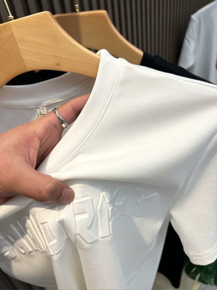 T-shirt jeune col rond, Instagram quotidien, marque tendance lettres et chiffres, texte d'été, manches 5/4, standard pour hommes_voghion.com