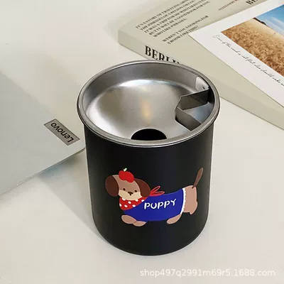 Elegant anti-flying ash stainless steel ashtray, suitable for gifts, car, dormitory, bedroom, living room, funnel-shaped ash cleaning sand (Car ashtray) - black-apple-dachshund