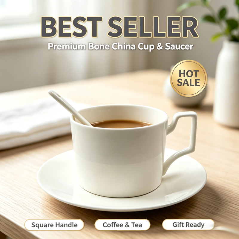 Conjunto de tazas de café de porcelana nórdica transfronteriza simple blanco puro taza de regalo de té de la tarde se puede imprimir LOGO »