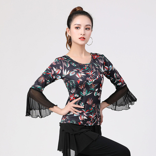 Dance practice clothes for women adult slim fit bell sleeves new summer modern dance fashion Latin dance tops
