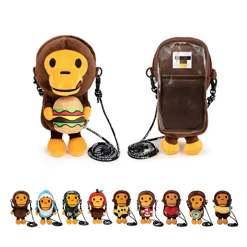Japanese Trendy Brand Bapex Milo Monkey Children's Single Shoulder Crossbody Bag Phone Bag Camouflage Phone Bag Cartoon Street