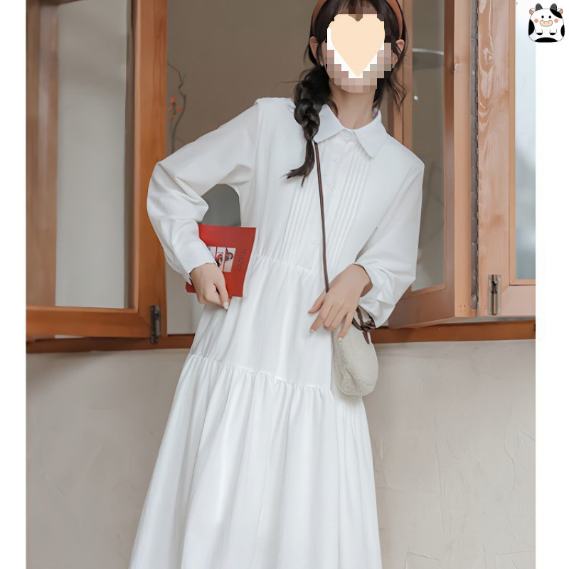 Forest Style White Long-Sleeve Shirt Dress for Women, Autumn and Spring 2026 New Model, Student Dress, Long Dress, Interview Outfit Forest Style White Long-Sleeve Shirt Dress for Women, Autumn and Spring 2026 New Model, Student Dress, Long Dress, Interview Outfit