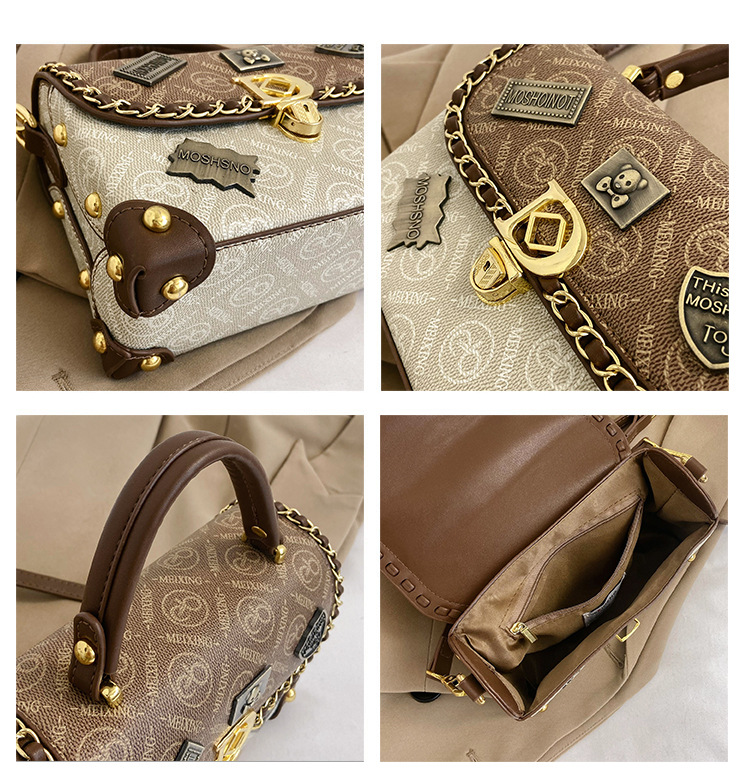 Luxe retro schoudertas voor dames met opvallende badge_voghion.com