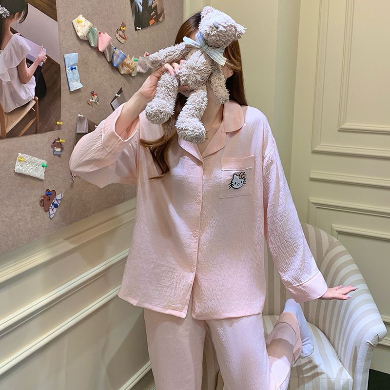 Al por mayor transfronterizo nuevo pijama de algodón nublado de primavera y otoño para mujeres pantalones de manga larga lindos dormitorios de estudiantes se pueden usar ropa de hogar