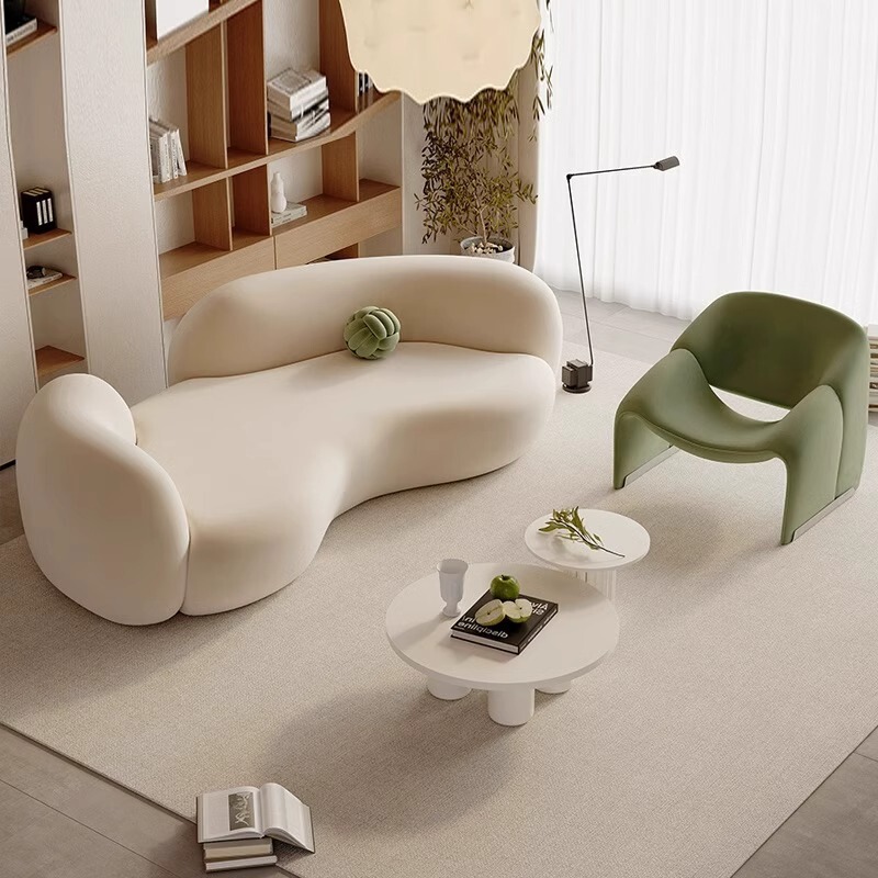 Curved Sofa Small Apartment Rest Area Reception Clothing Store Beauty Salon Cream Style Bed and Breakfast Office Reception Sofa