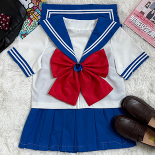 Beautiful Girl Bright Cyan Short-Sleeved Jk Uniform Female Japanese Style Suit Sailor Suit Genuine College